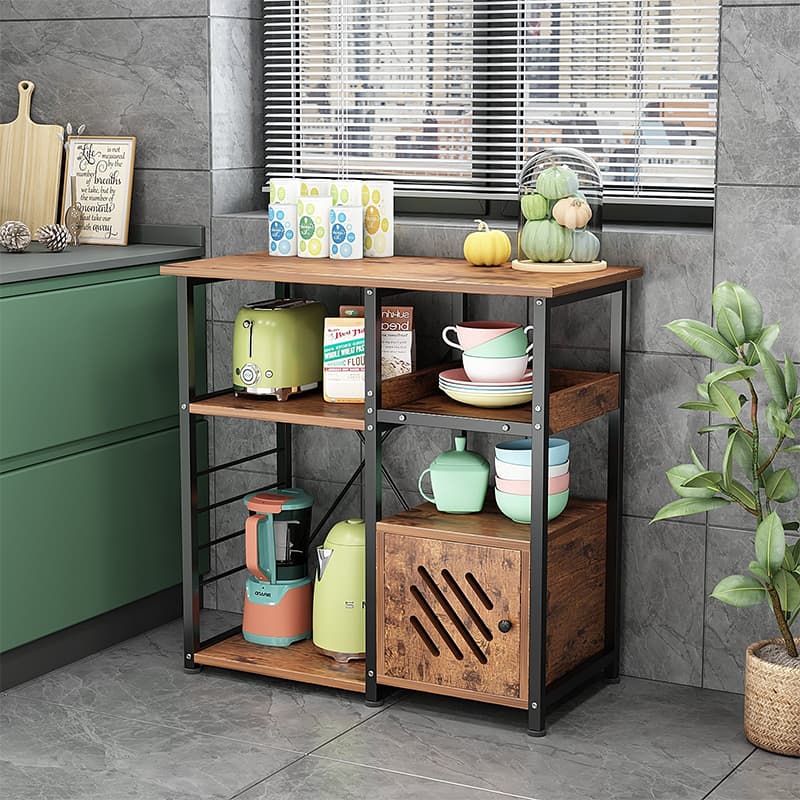 Metal Furniture Kitchen Organizer Rack Simple Assembly Wood Look